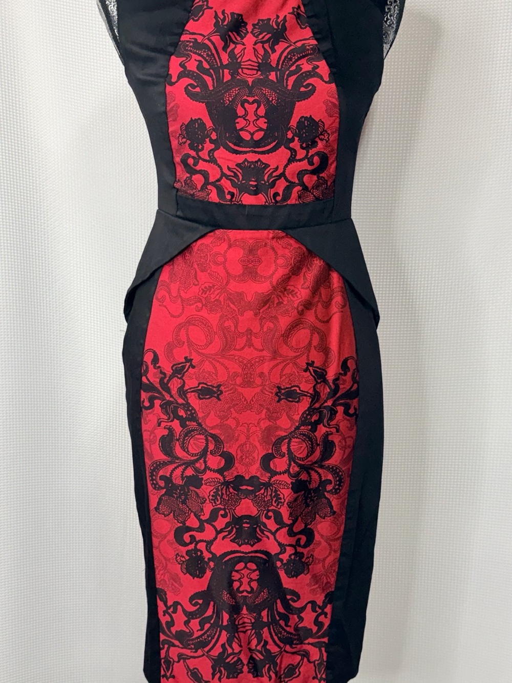 Dorothy Perkins Red and Black Lace-Effect Panel Midi Dress